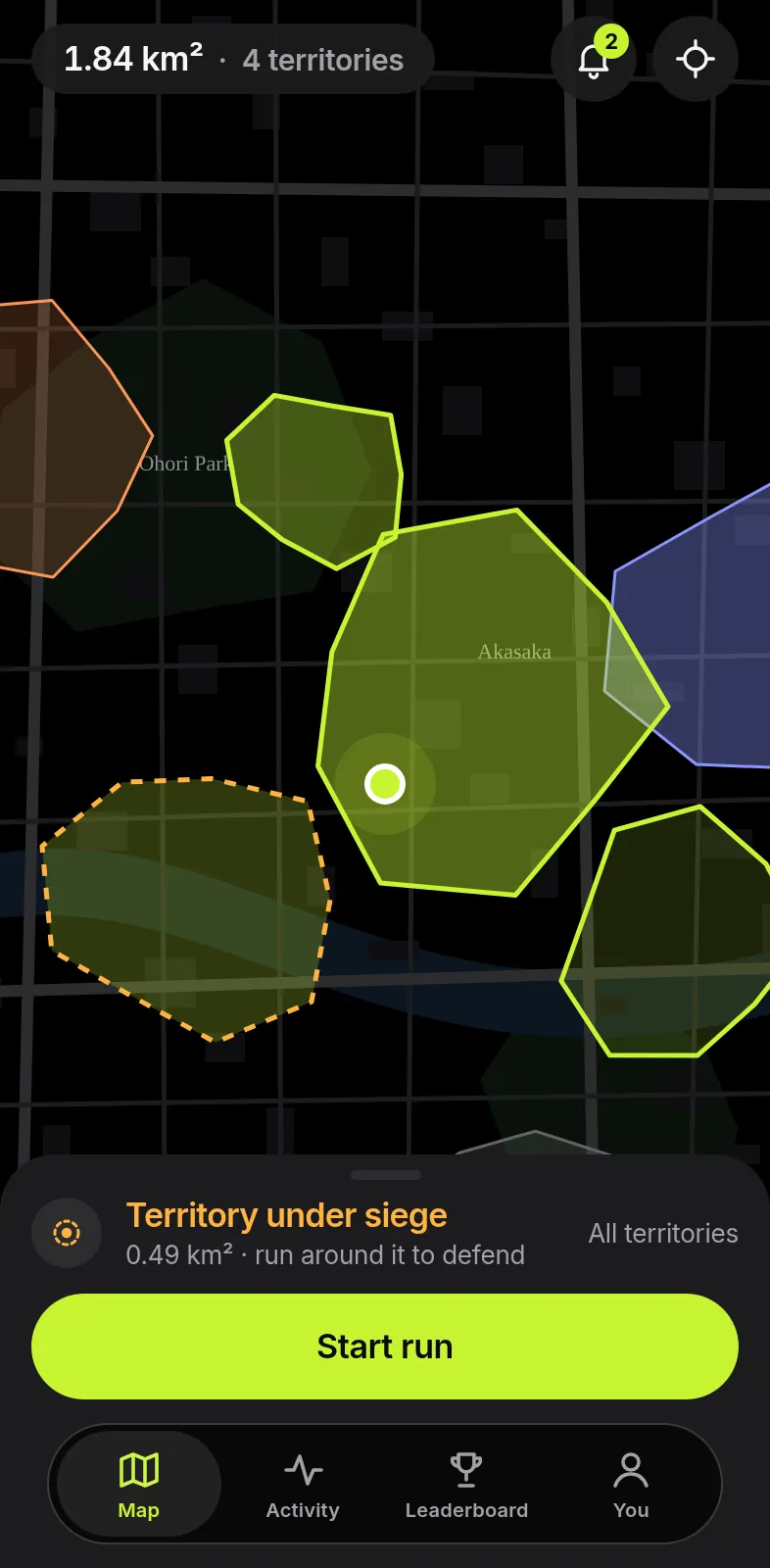 The map with a territory under siege